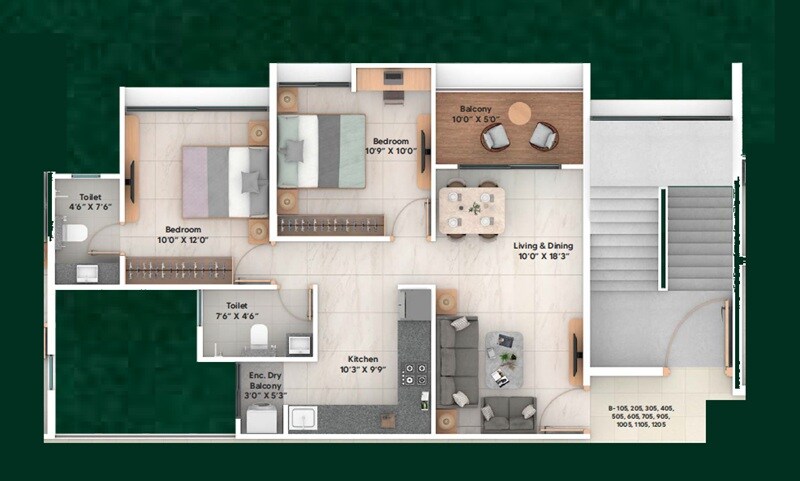 Floor plan of 2 BHK 710 Sq. Ft. Apartment in Pragati Aranyam, Pune
