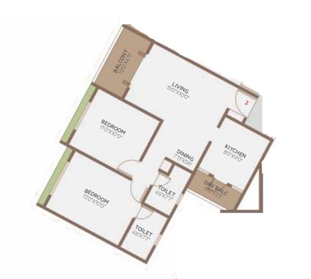 Floor plan of 2 BHK 699 Sq. Ft. Apartment in Pragati Arista, Pune