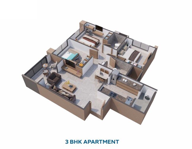 Floor plan of 3 BHK 896 Sq. Ft. Apartment in Pragati Arista, Pune