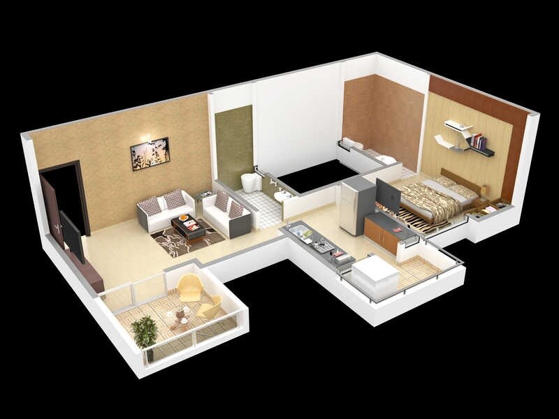 Floor plan of 1 BHK 387 Sq. Ft. Apartment in Pragati Nandini Bellus, Pune