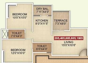Floor plan of 2 BHK 497 Sq. Ft. Apartment in Pragati Nandini Bellus, Pune