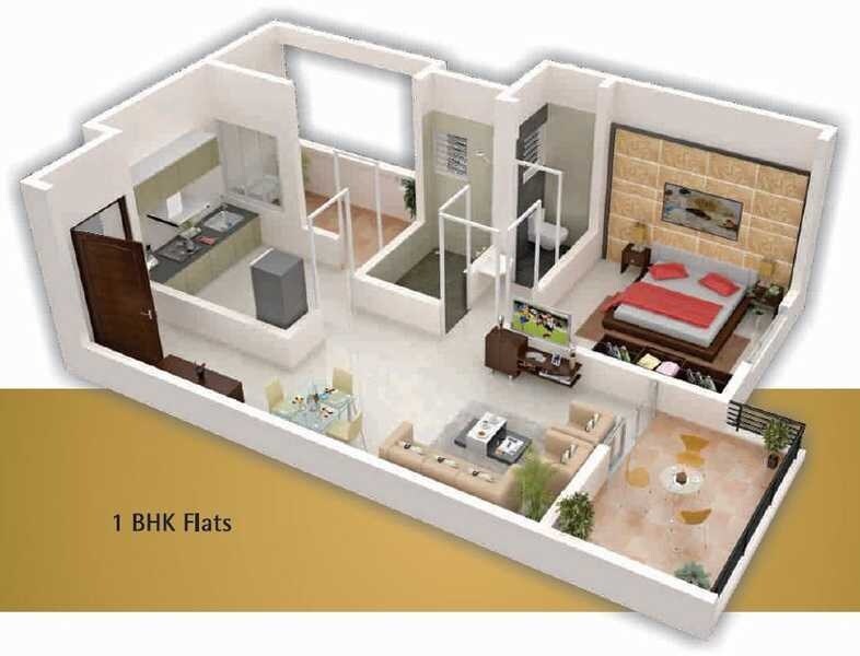 Floor plan of 1 BHK 708 Sq. Ft. Apartment in Pragati Royal Orchid, Pune