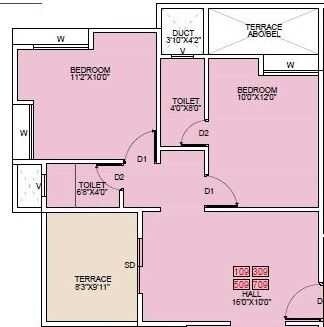 Floor plan of 2 BHK 631 Sq. Ft. Apartment in Pragati Royal Serene, Pune