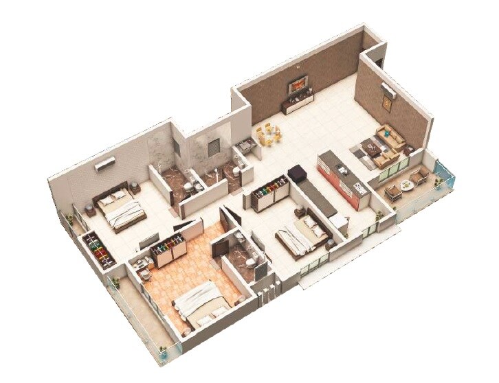 Floor plan of 3 BHK 1212 Sq. Ft. Apartment in Pragati The Pearl, Pune