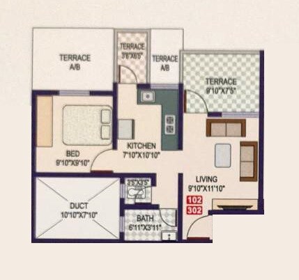Floor plan of 1 BHK 310 Sq. Ft. Apartment in Prakash Gateway, Pune