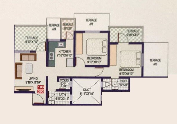 Floor plan of 2 BHK 391 Sq. Ft. Apartment in Prakash Gateway, Pune
