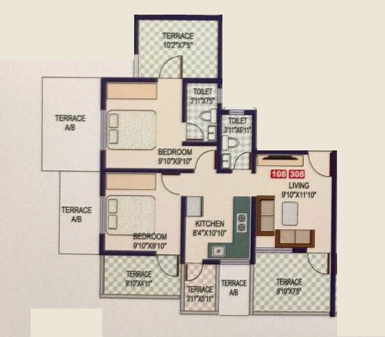 Floor plan of 2 BHK 434 Sq. Ft. Apartment in Prakash Gateway, Pune