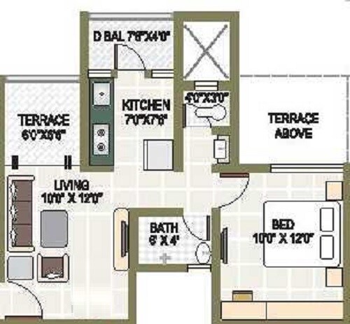 Floor plan of 1 BHK 866 Sq. Ft. Apartment in Prakash Gurukrupa Residency, Pune