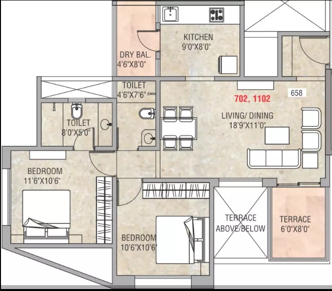 2 BHK 658 Sq. Ft. Apartment in Prakash Royal Elegance