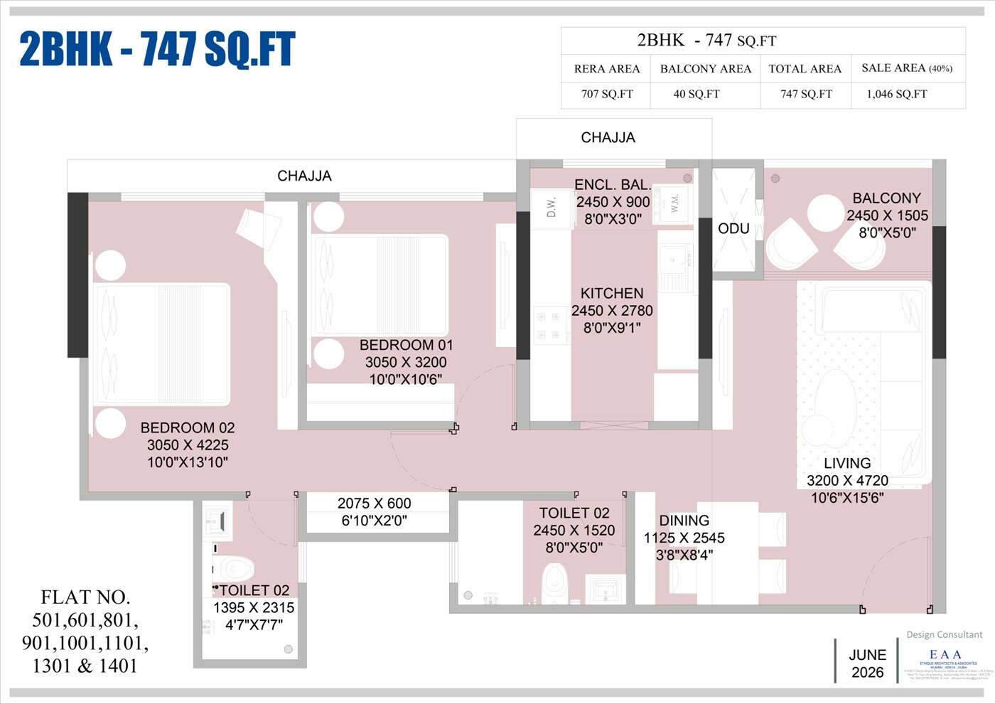 Floor plan of 2 BHK Apartment - 747 sq. ft. in Prapti Celestia Heights, Pune