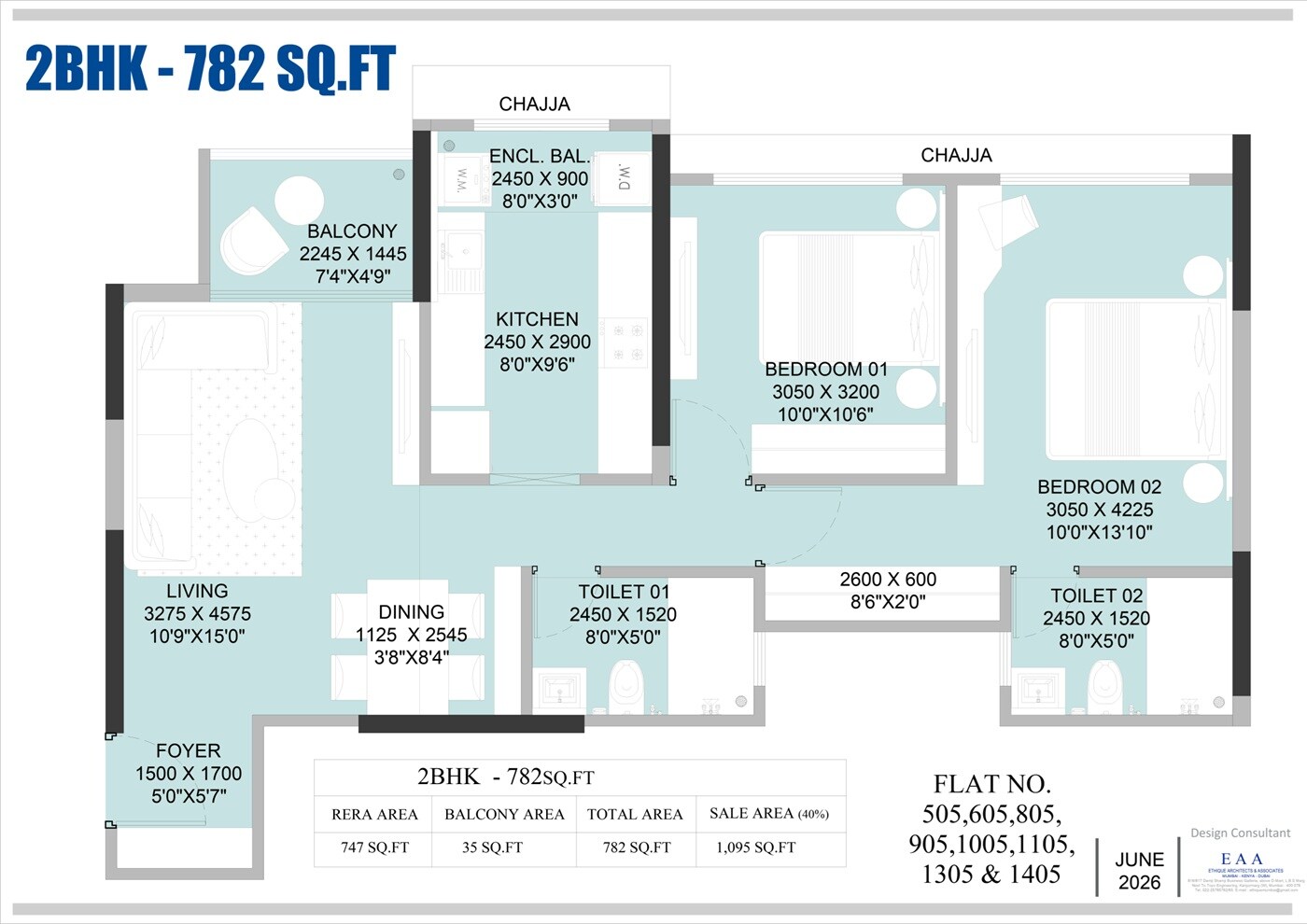 2 BHK 782 Sq. Ft. Apartment