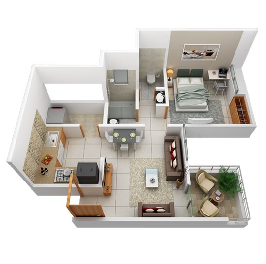 Floor plan of 1 BHK 396 Sq. Ft. Apartment in Prasad Pyramid County, Pune