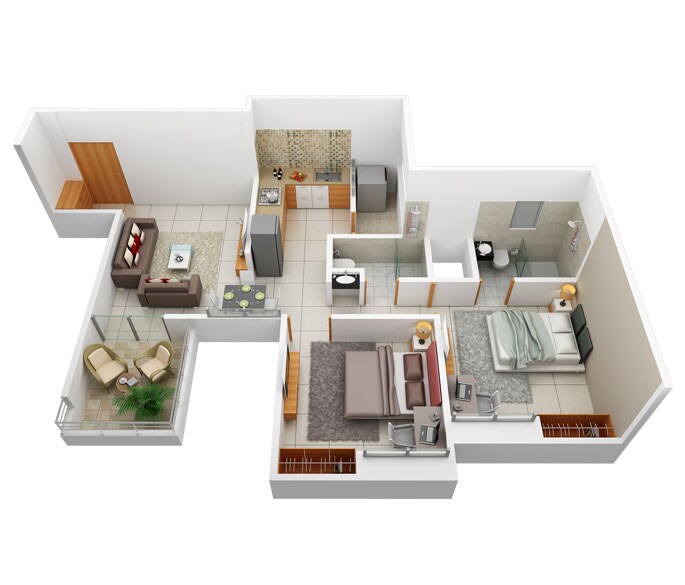 Floor plan of 2 BHK 496 Sq. Ft. Apartment in Prasad Pyramid County, Pune