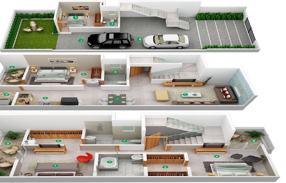 Floor plan of 4 BHK 1946 Sq. Ft. Row House in Prasad Pyramid County, Pune
