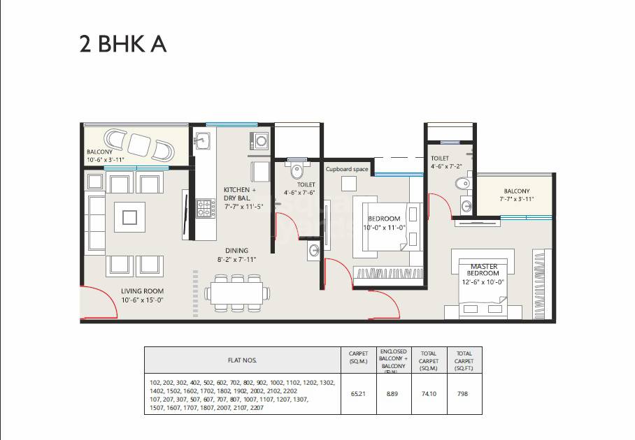 Floor plan of 2 BHK 798 Sq. Ft. Apartment in Prasanna Param, Pune