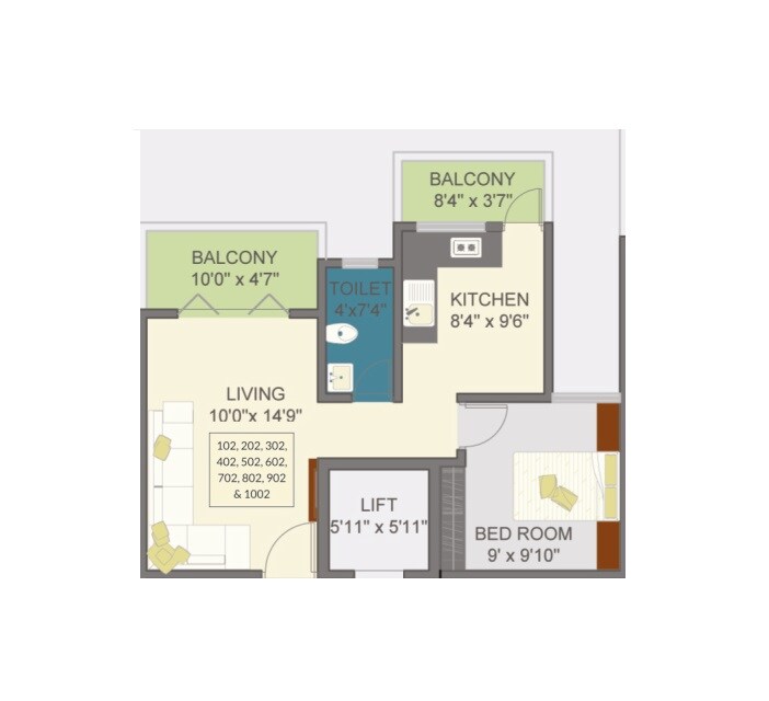 Floor plan of 1 BHK 391 Sq. Ft. Apartment in Prasiddhi Tatavam Residency, Pune