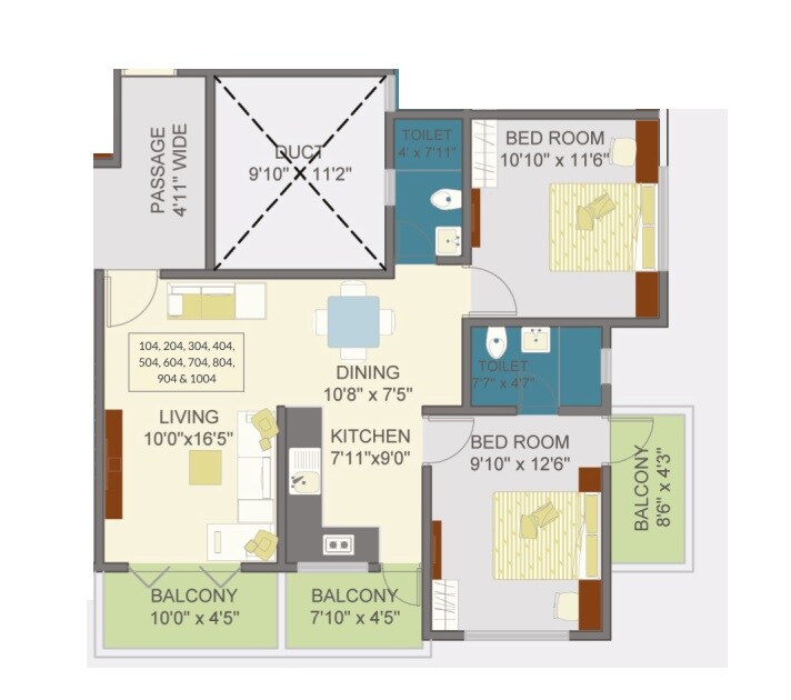 Floor plan of 2 BHK 553 Sq. Ft. Apartment in Prasiddhi Tatavam Residency, Pune