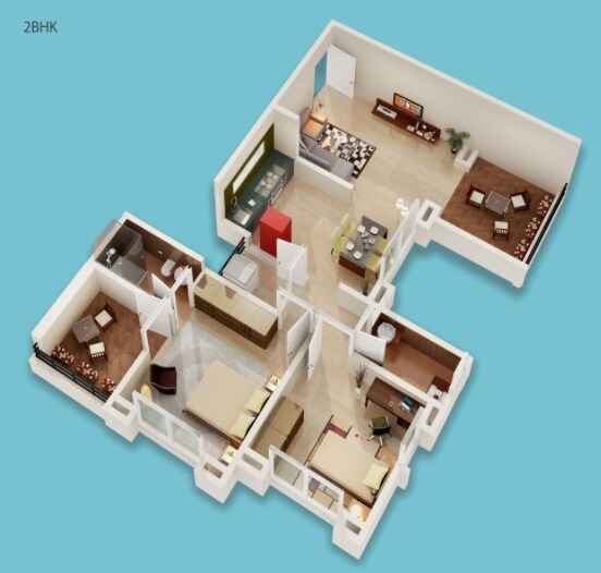 Floor plan of 2 BHK 776 Sq. Ft. Apartment in Prasun Loreto, Pune