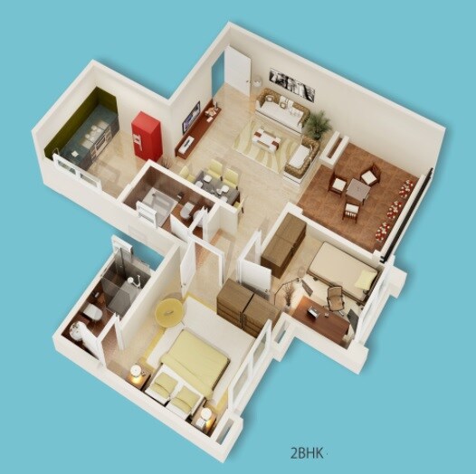 Floor plan of 2 BHK 951 Sq. Ft. Apartment in Prasun Loreto, Pune