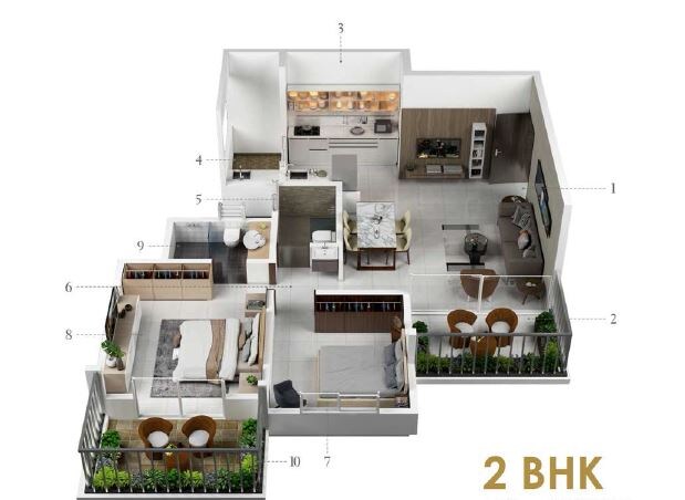 Floor plan of 2 BHK 786 Sq. Ft. Apartment in Prasun Sarvam, Pune