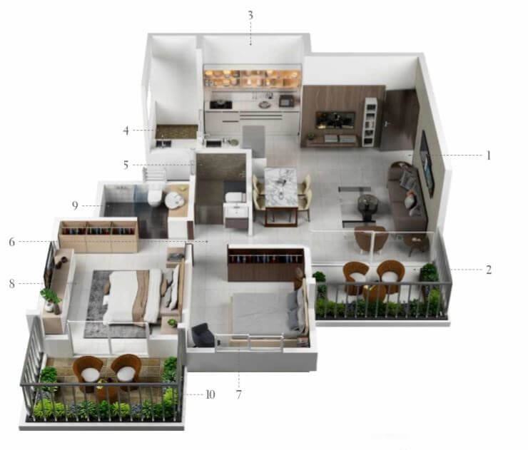 Floor plan of 2 BHK 797 Sq. Ft. Apartment in Prasun Sarvam, Pune
