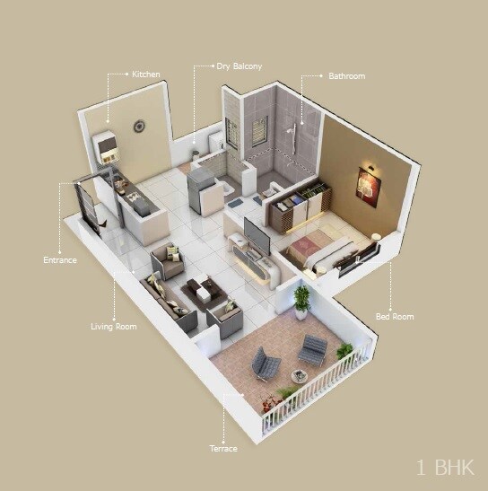 Floor plan of 1 BHK 423 Sq. Ft. Apartment in Pratham Yash Vrindavan, Pune