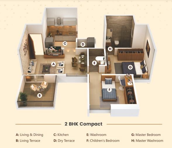 Floor plan of 2 BHK 563 Sq. Ft. Apartment in Prathamesh Excellencia, Pune
