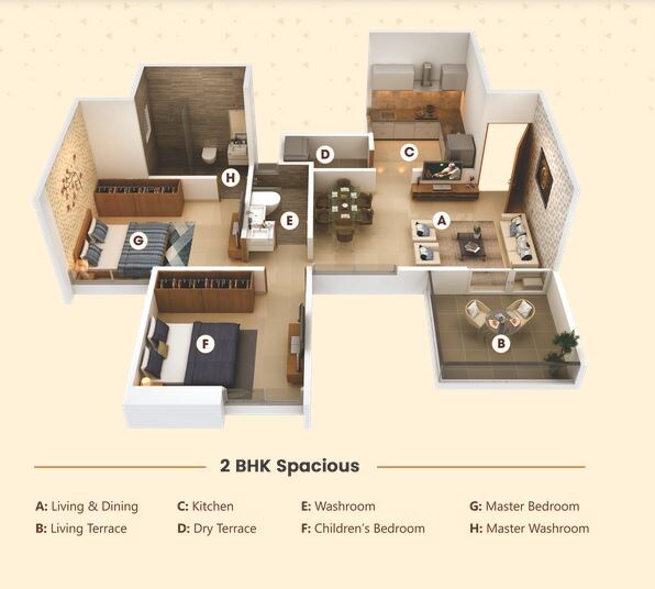 Floor plan of 2 BHK 916 Sq. Ft. Apartment in Prathamesh Excellencia, Pune