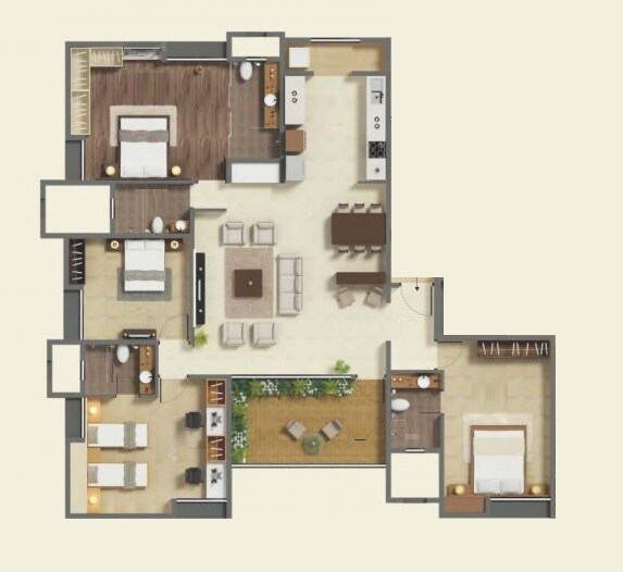 Floor plan of 4 BHK 1333 Sq. Ft. Apartment in Prathamesh Gallardo, Pune