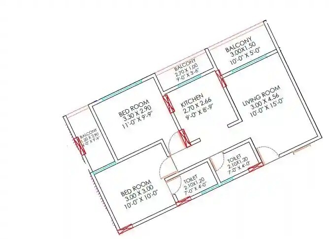 Floor plan of 2 BHK 644 Sq. Ft. Apartment in Prathamesh Samaira Tower, Pune