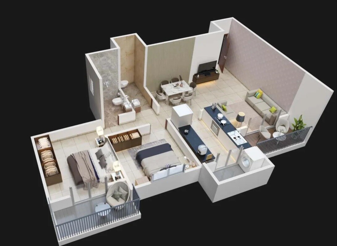 Floor plan of 2 BHK 625 Sq. Ft. Apartment in Preet Shivam Residency, Pune