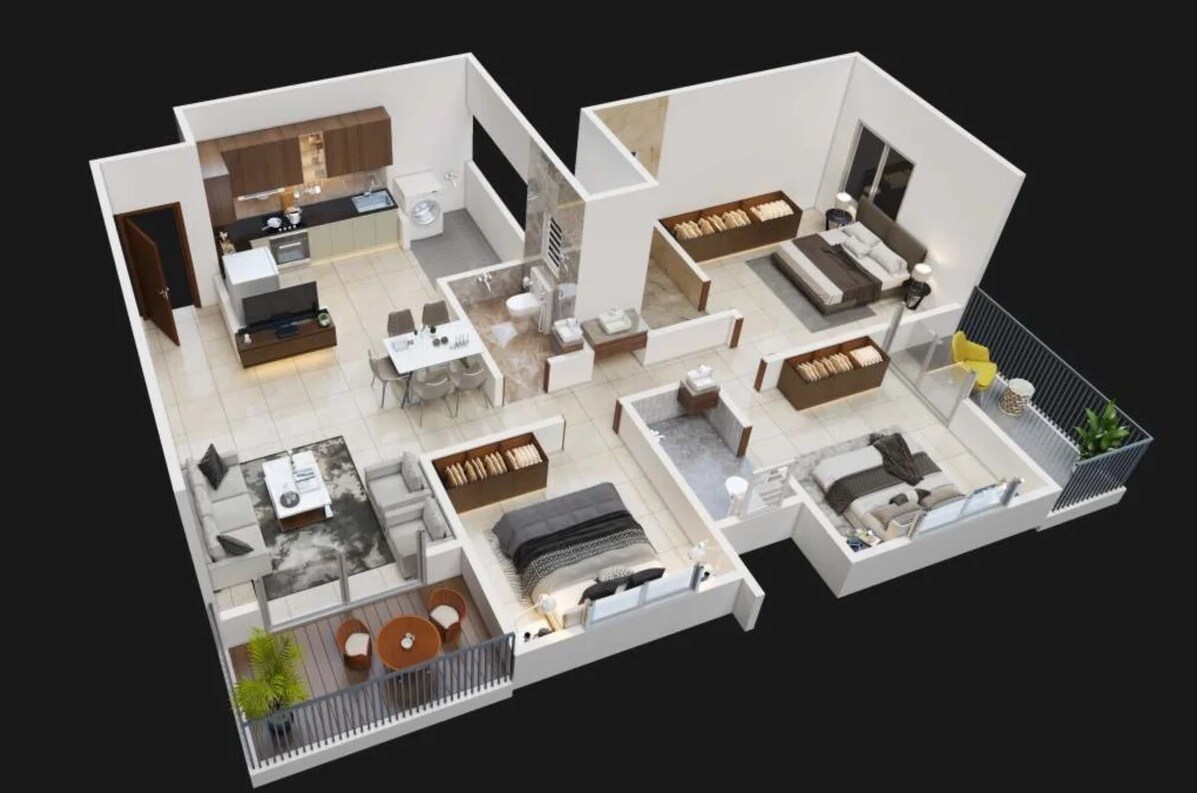 Floor plan of 3 BHK 799 Sq. Ft. Apartment in Preet Shivam Residency, Pune