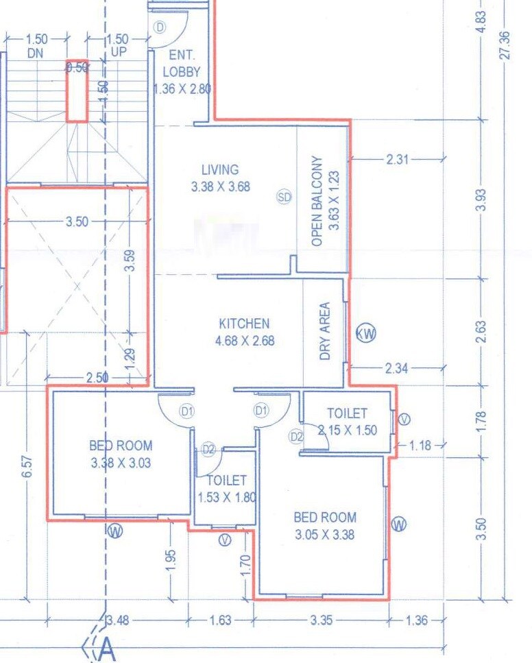 Floor plan of 2 BHK 711 Sq. Ft. Apartment in Premanand CHS, Pune