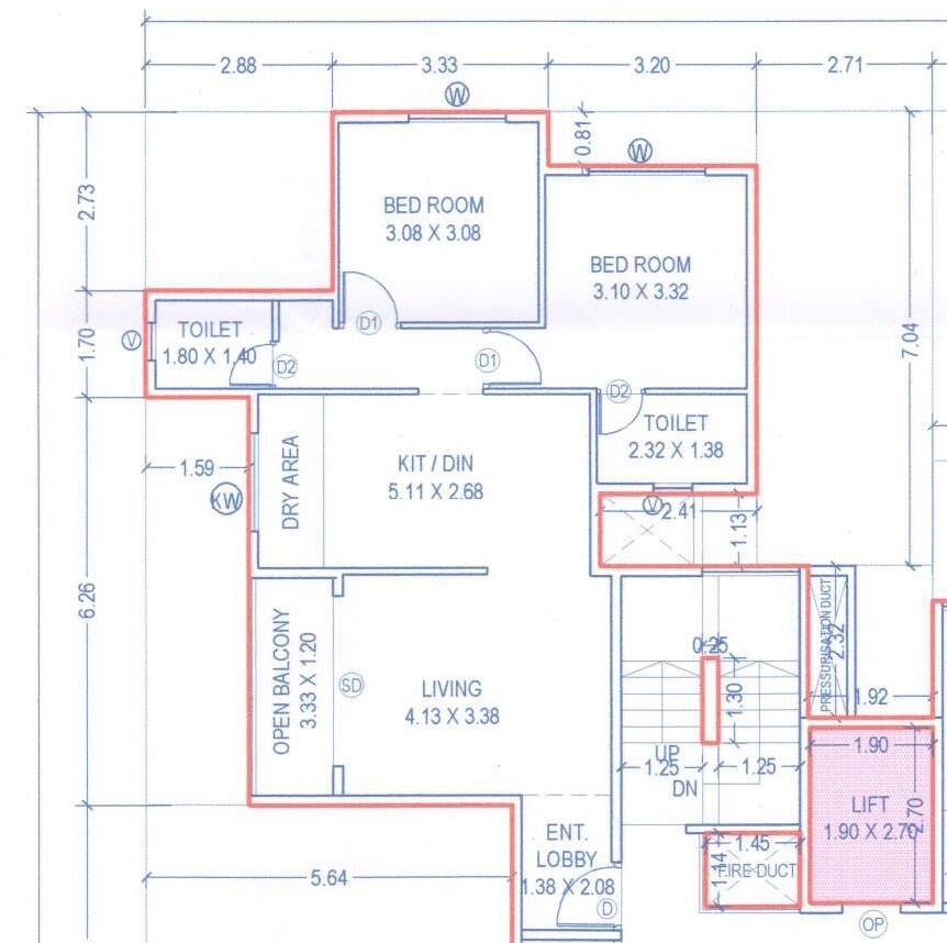 Floor plan of 2 BHK 759 Sq. Ft. Apartment in Premanand CHS, Pune
