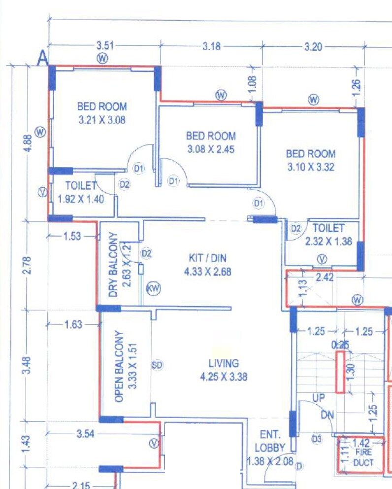 Floor plan of 3 BHK 875 Sq. Ft. Apartment in Premanand CHS, Pune