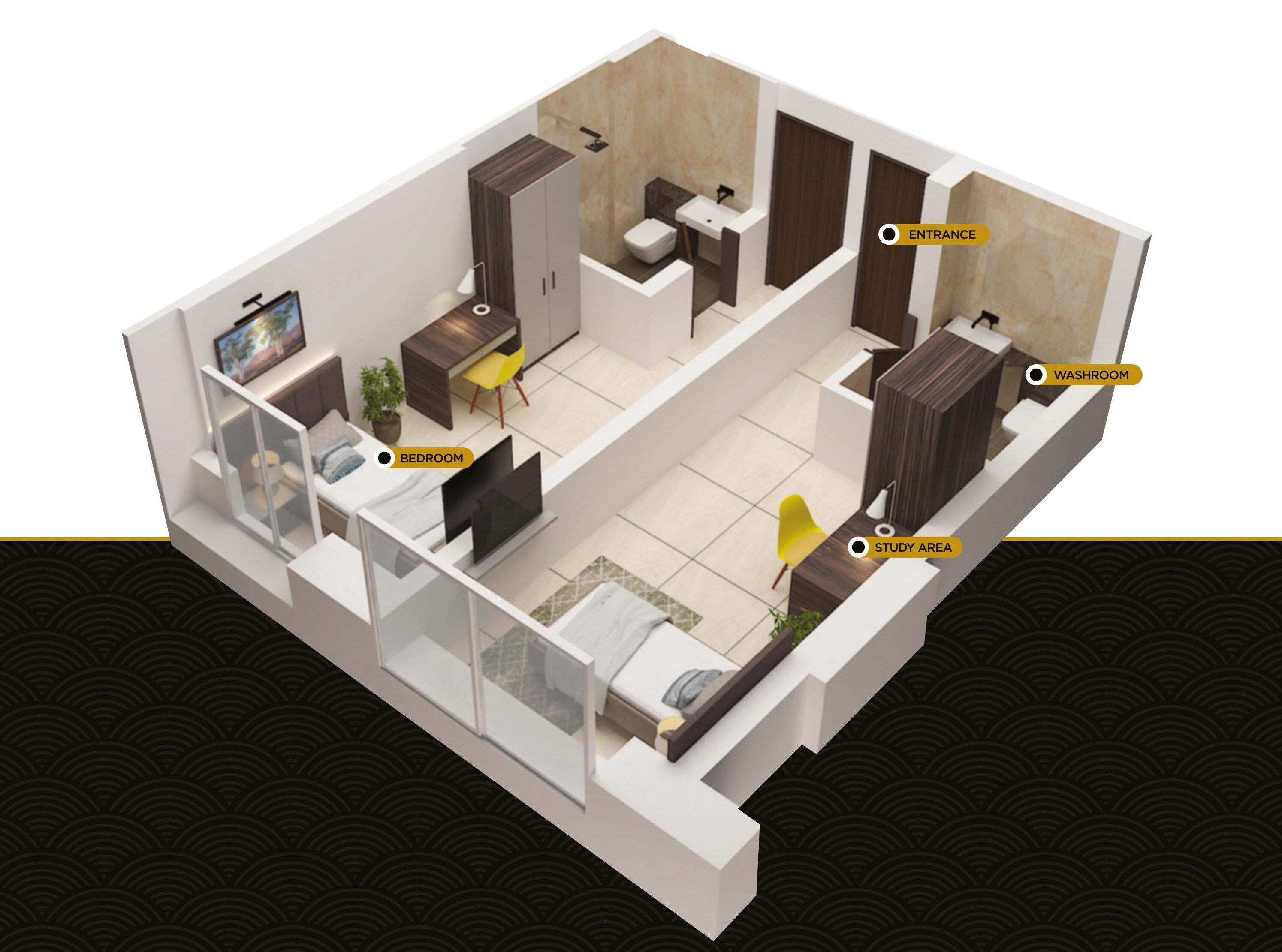 Floor plan of 160 Sq. Ft. Studio in Presidency Towers, Pune