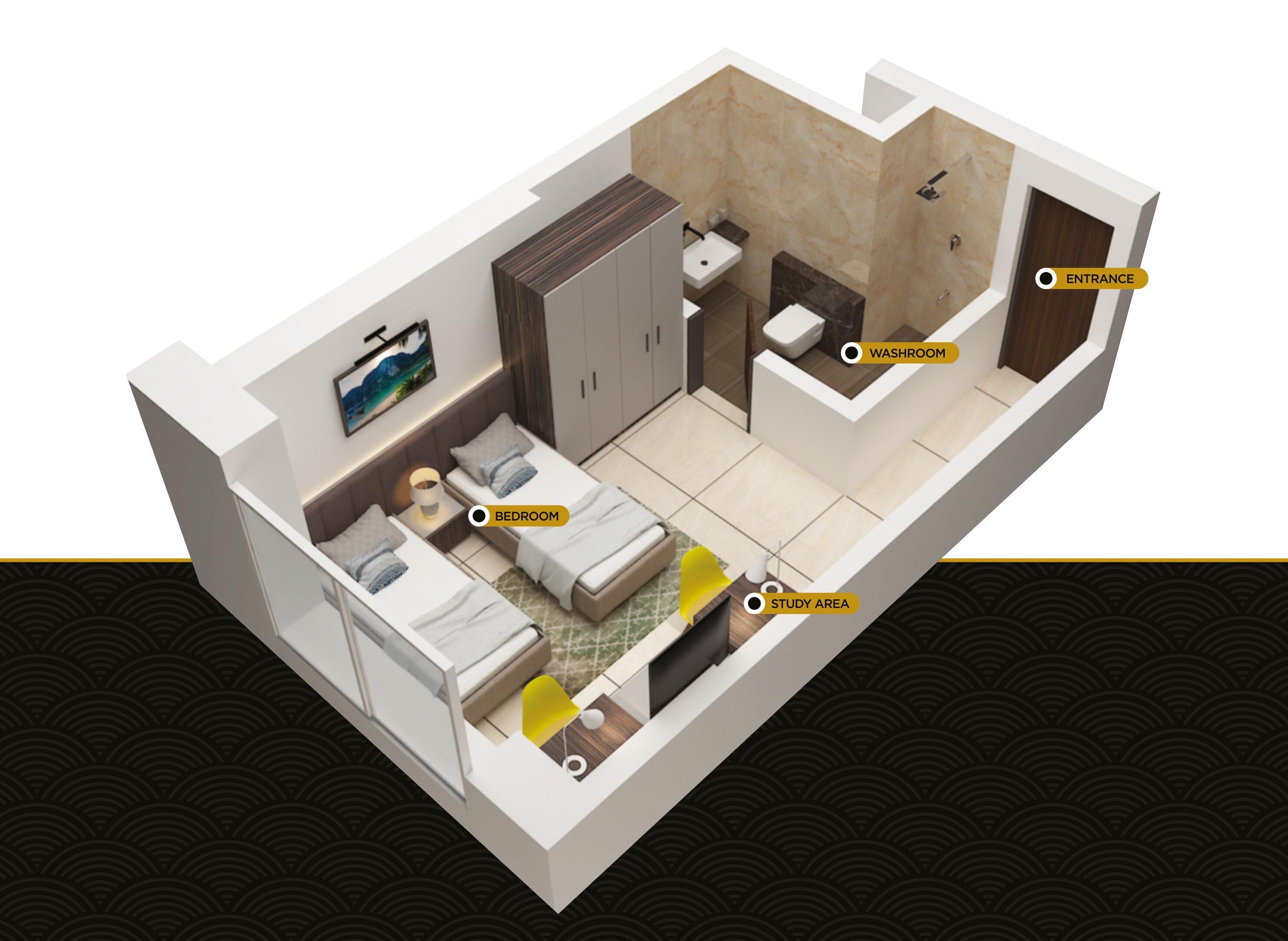 Floor plan of 276 Sq. Ft. Studio in Presidency Towers, Pune