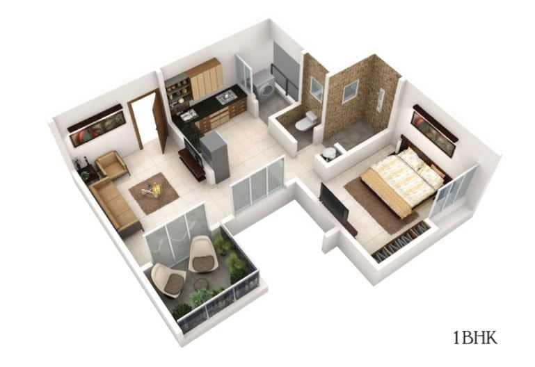Floor plan of 1 BHK 459 Sq. Ft. Apartment in Prestige Height, Pune