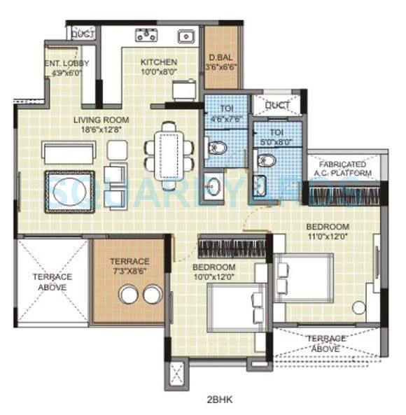 Floor plan of 2 BHK 707 Sq. Ft. Apartment in Pride Aashiyana, Pune