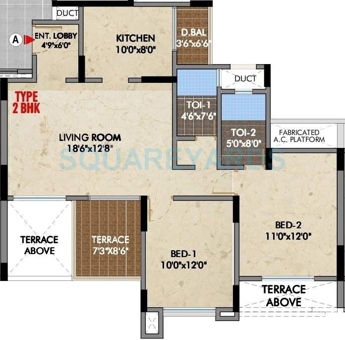 Floor plan of 2 BHK 737 Sq. Ft. Apartment in Pride Aashiyana, Pune