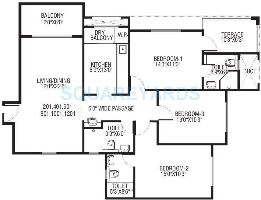 Floor plan of 3 BHK 1558 Sq. Ft. Apartment in Pride Irene Tower, Pune