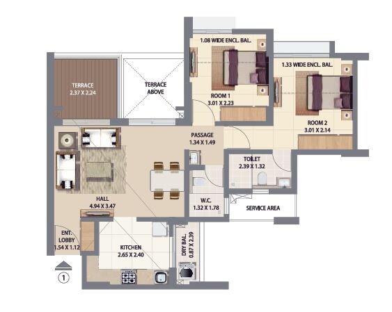 Floor plan of 2 BHK 547 Sq. Ft. Apartment in Pride Kingsbury Phase 2, Pune