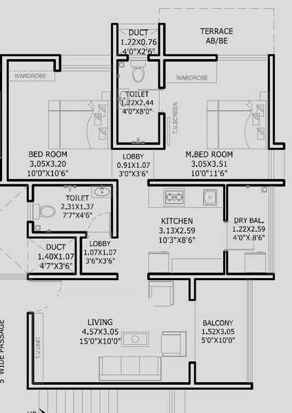 Floor plan of 2 BHK 619 Sq. Ft. Apartment in Pride Nandanvan, Pune