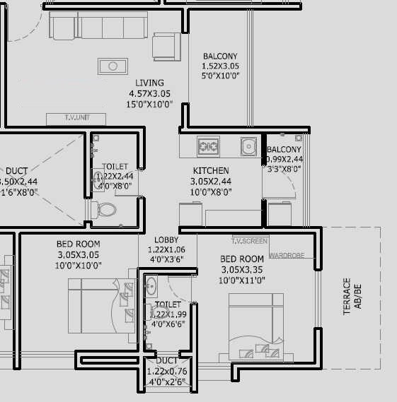 Floor plan of 2 BHK 716 Sq. Ft. Apartment in Pride Nandanvan, Pune