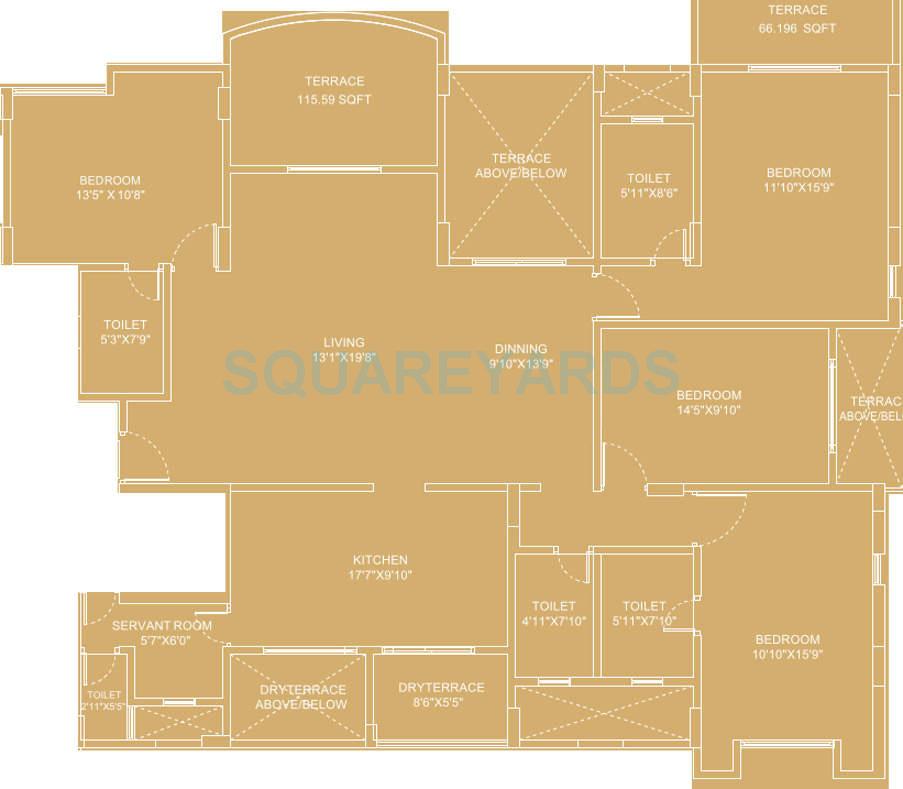 Floor plan of 4 BHK 2464 Sq. Ft. Apartment in Pride Purple Panorama, Pune