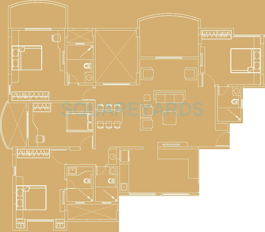 Floor plan of 4 BHK 2491 Sq. Ft. Apartment in Pride Purple Panorama, Pune