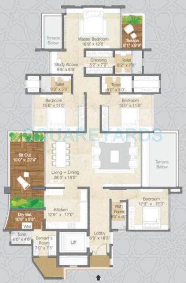 Floor plan of 4 BHK 3030 Sq. Ft. Apartment in Pride Purple Park Grandeur, Pune