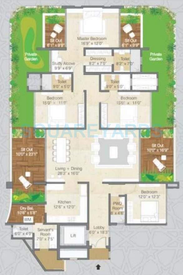 Floor plan of 4 BHK 3725 Sq. Ft. Apartment in Pride Purple Park Grandeur, Pune
