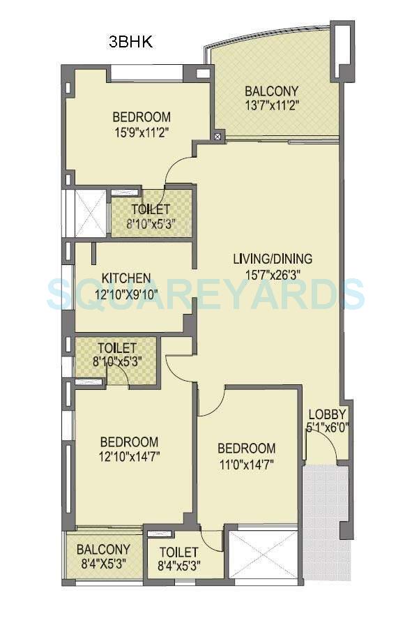 Other, pride-purple-park-titanium 3 Bedroom 1550 Sq.Ft. Apartment In Wakad Pune 7461913