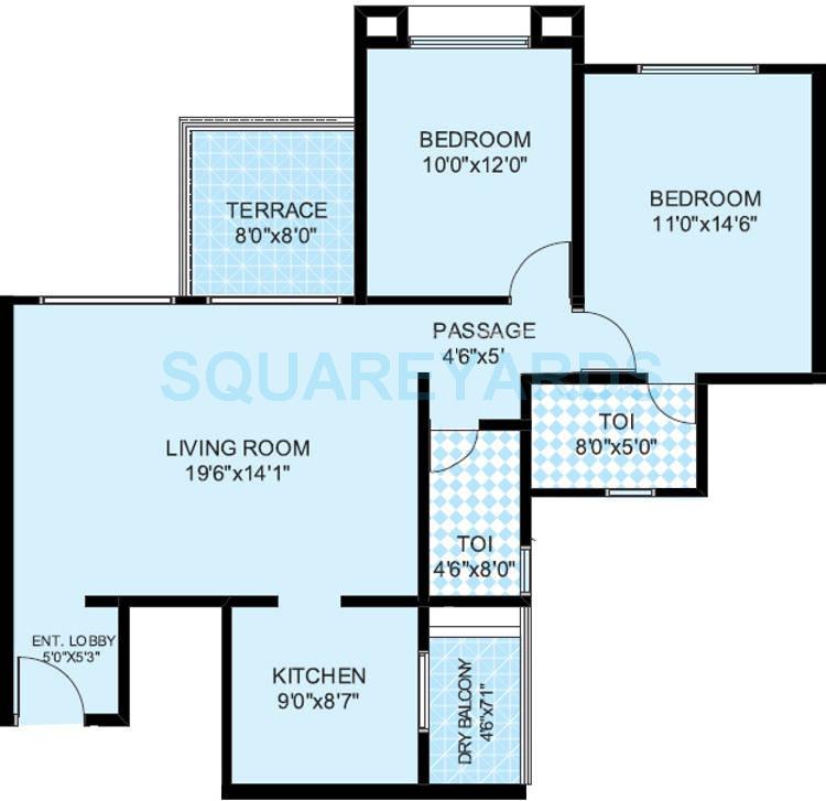 Floor plan of 2 BHK 722 Sq. Ft. Apartment in Pride Purple Park Xpress Phase 2, Pune